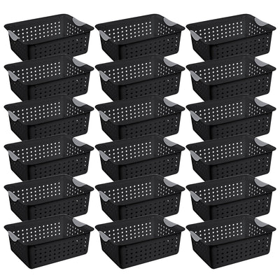Sterilite Medium Ultra Storage Basket with Contoured Handles, Black (18 Pack)