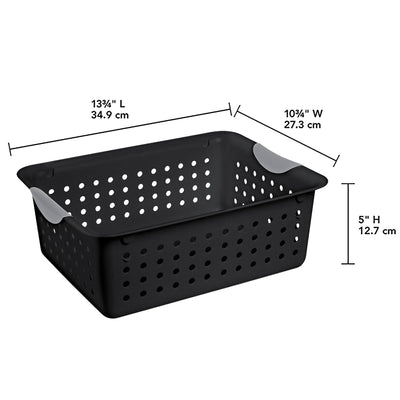 Sterilite Medium Ultra Storage Basket with Contoured Handles, Black (18 Pack)