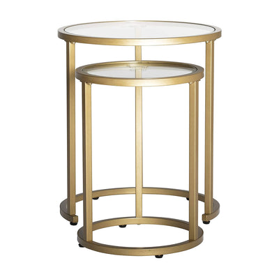 Studio Designs Camber Modern Round Nesting End Tables, Gold Metal/Clear Glass - VMInnovations