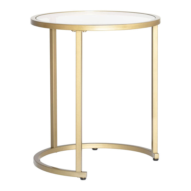 Studio Designs Camber Modern Round Nesting End Tables, Gold Metal/Clear Glass - VMInnovations
