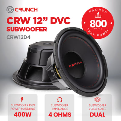 Crunch CRW12D4 12" 800W MAX 4 Ohm Dual Voice Coil Car Subwoofer Speaker, 4 Pack