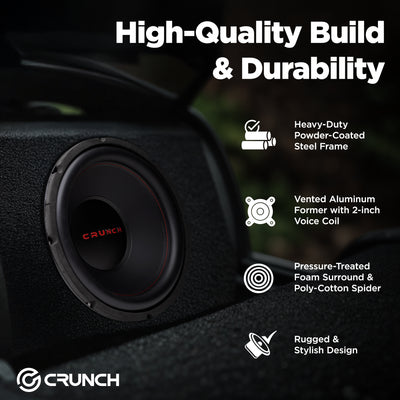 Crunch CRW12D4 12 Inch 800 Watt MAX 4 Ohm Dual Voice Coil Car Subwoofer Speaker - VMInnovations