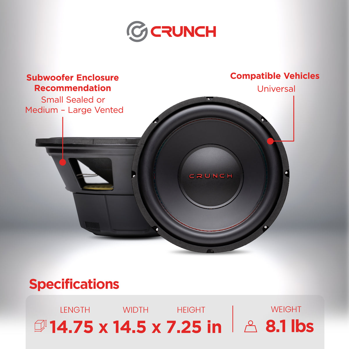 Crunch CRW12D4 12 Inch 800 Watt MAX 4 Ohm Dual Voice Coil Car Subwoofer Speaker (Refurbished)