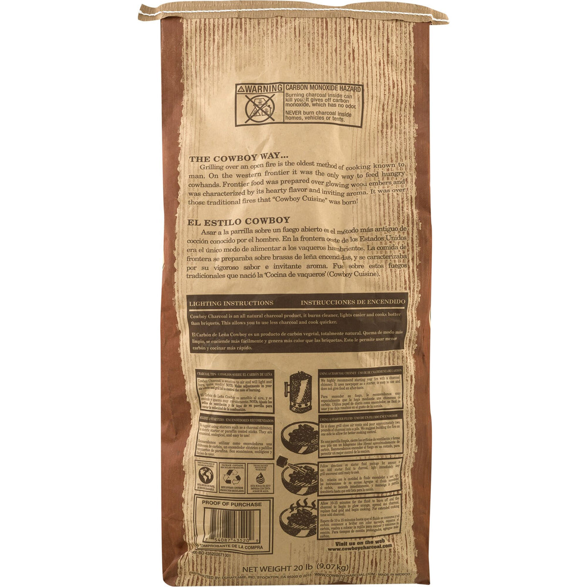 Cowboy Natural Hardwood Lump Charcoal for Grilling and Smoking, 20 Pound Bag (Open Box)