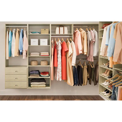 Easy Track Deluxe 8 Inch Tall Wood Closet Shelf Storage Drawer, Honey Blonde