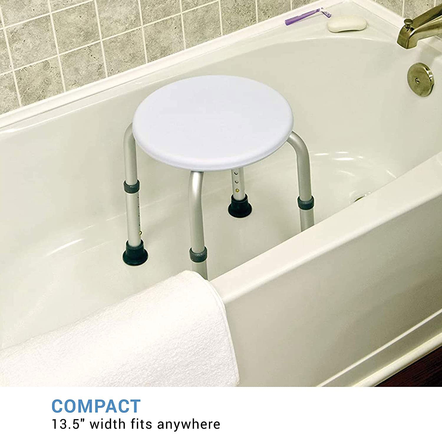Lumex Adjustable Round Shower Stool Bath Bench Seat with Non-Slip Feet, White - VMInnovations