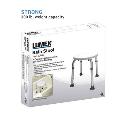 Lumex Adjustable Round Shower Stool Bath Bench Seat with Non-Slip Feet, White - VMInnovations