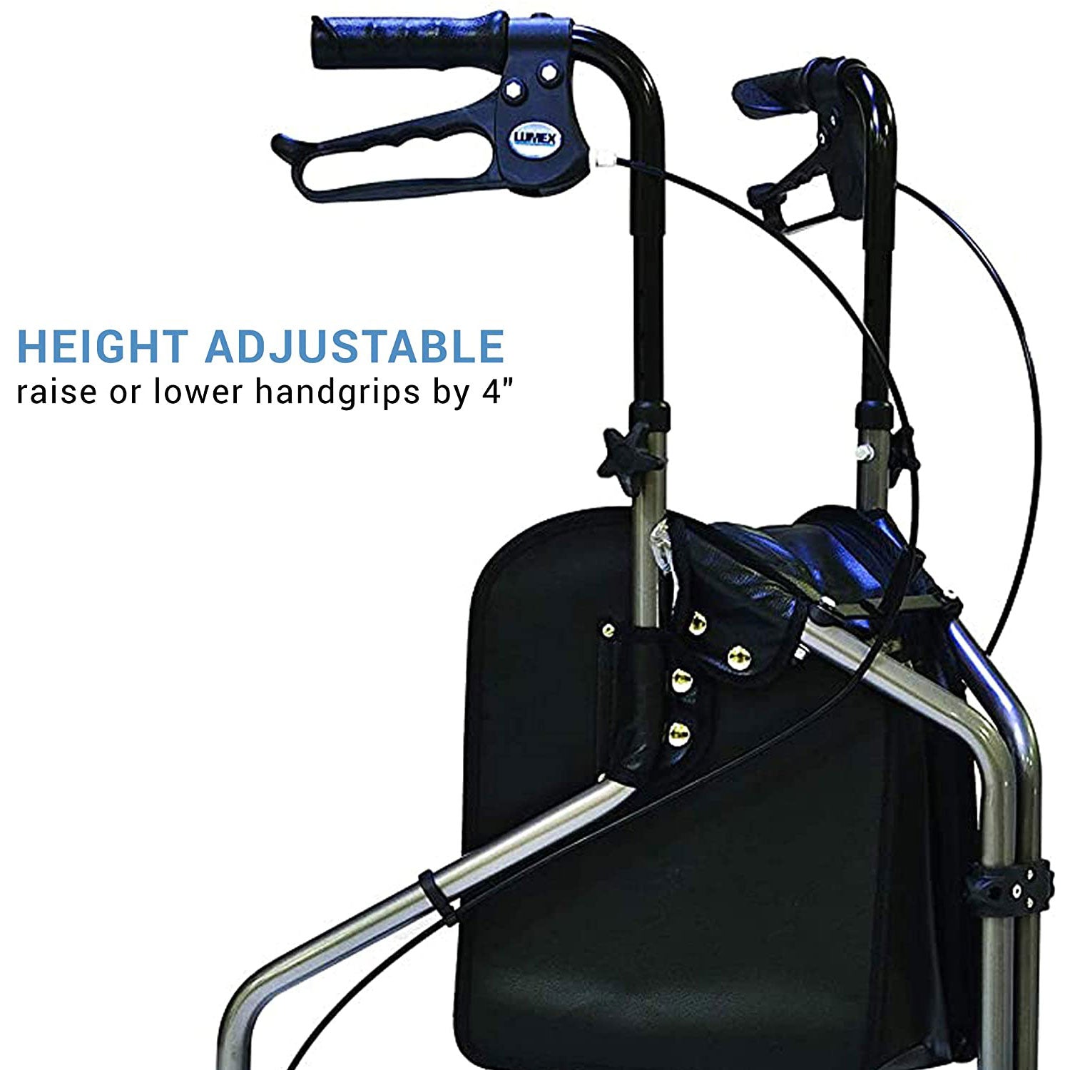 Lumex 609201P 3 Wheel Cruiser Lightweight Adjustable Rollator, Pewter Metallic - VMInnovations