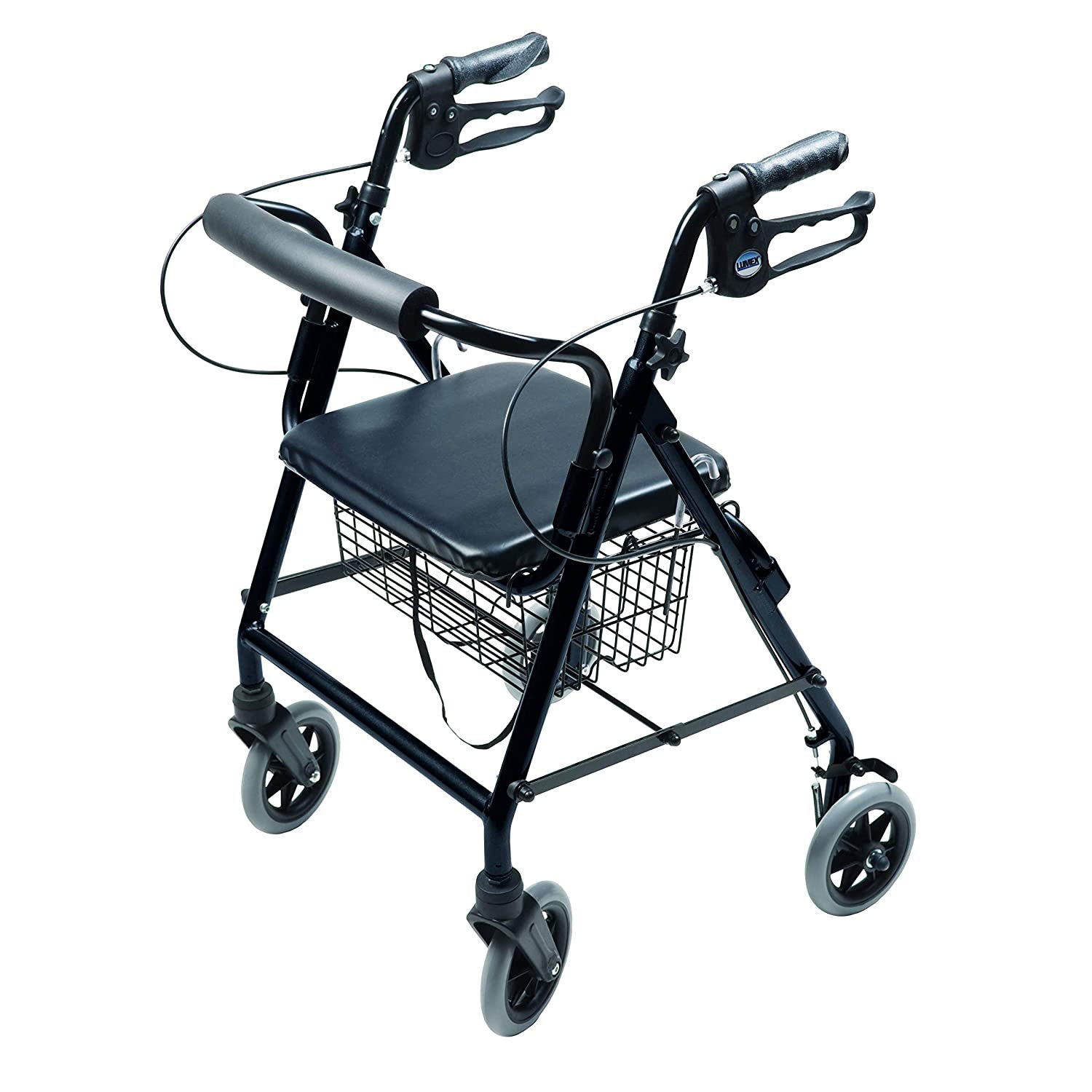 Lumex Walkabout Padded Lightweight 4 Wheel Hemi Rollator for Petite Users, Black - VMInnovations