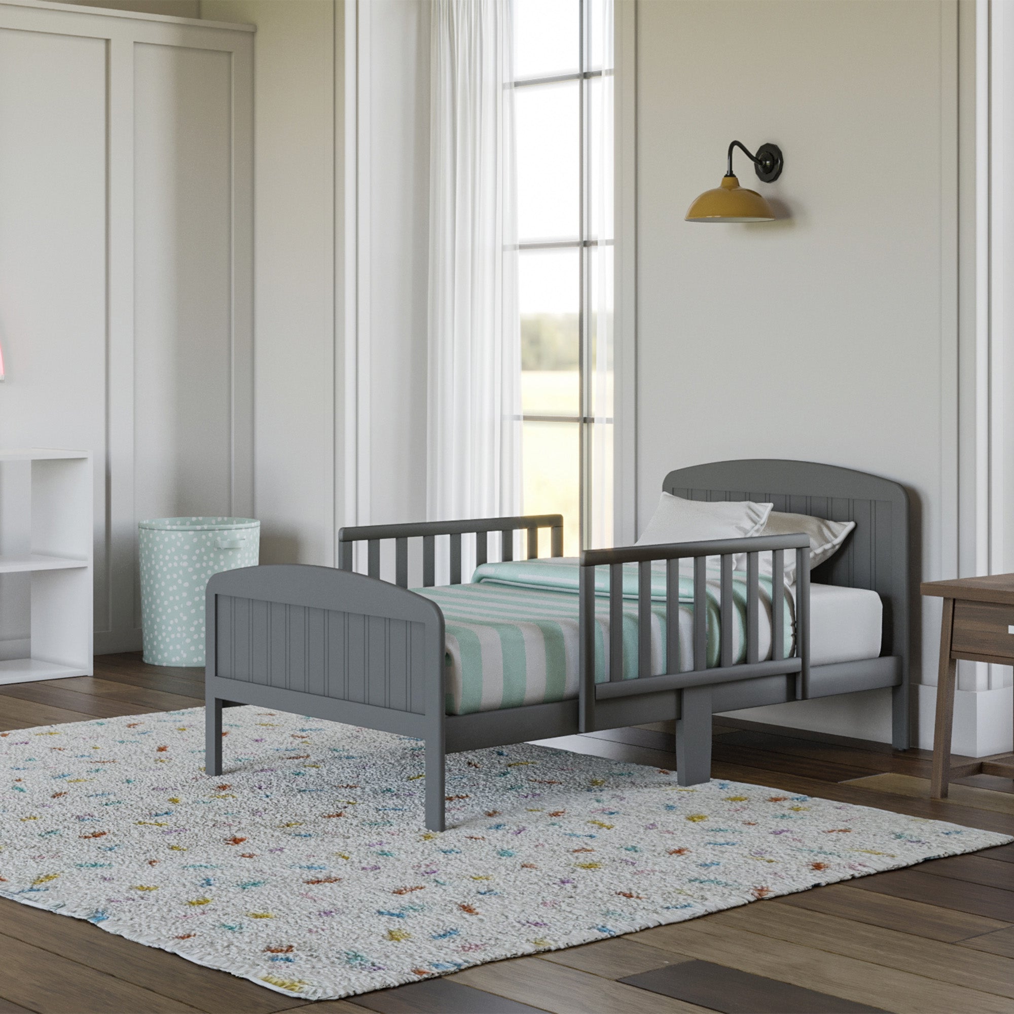 Rack Furniture Harrisburg Solid Wood Toddler Kids Bed with Side Rails, Earl Grey