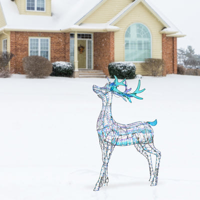 National Tree Company Iridescent 105 LED Lights Reindeer Decoration with Snowman - VMInnovations