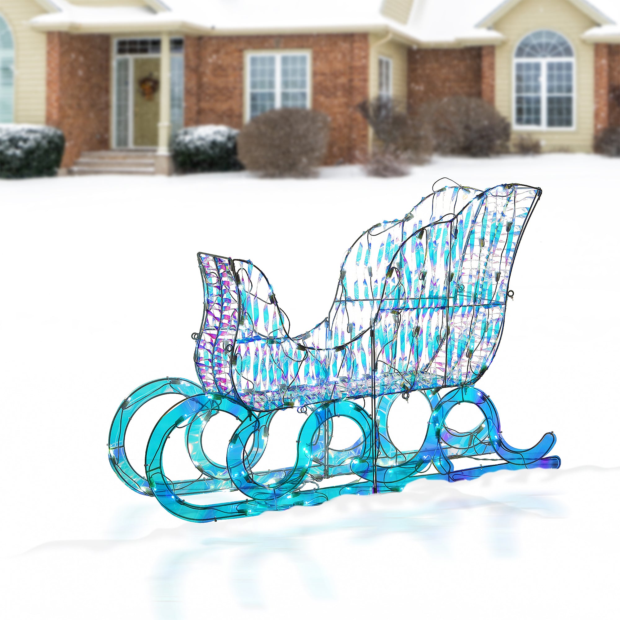 National Tree Company Iridescent 105 LED Lights Santa's Sleigh Decor w/ Reindeer - VMInnovations