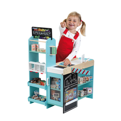 Theo Klein Wooden Supermarket Playset & Grocery Store Cash Register w/ Currency