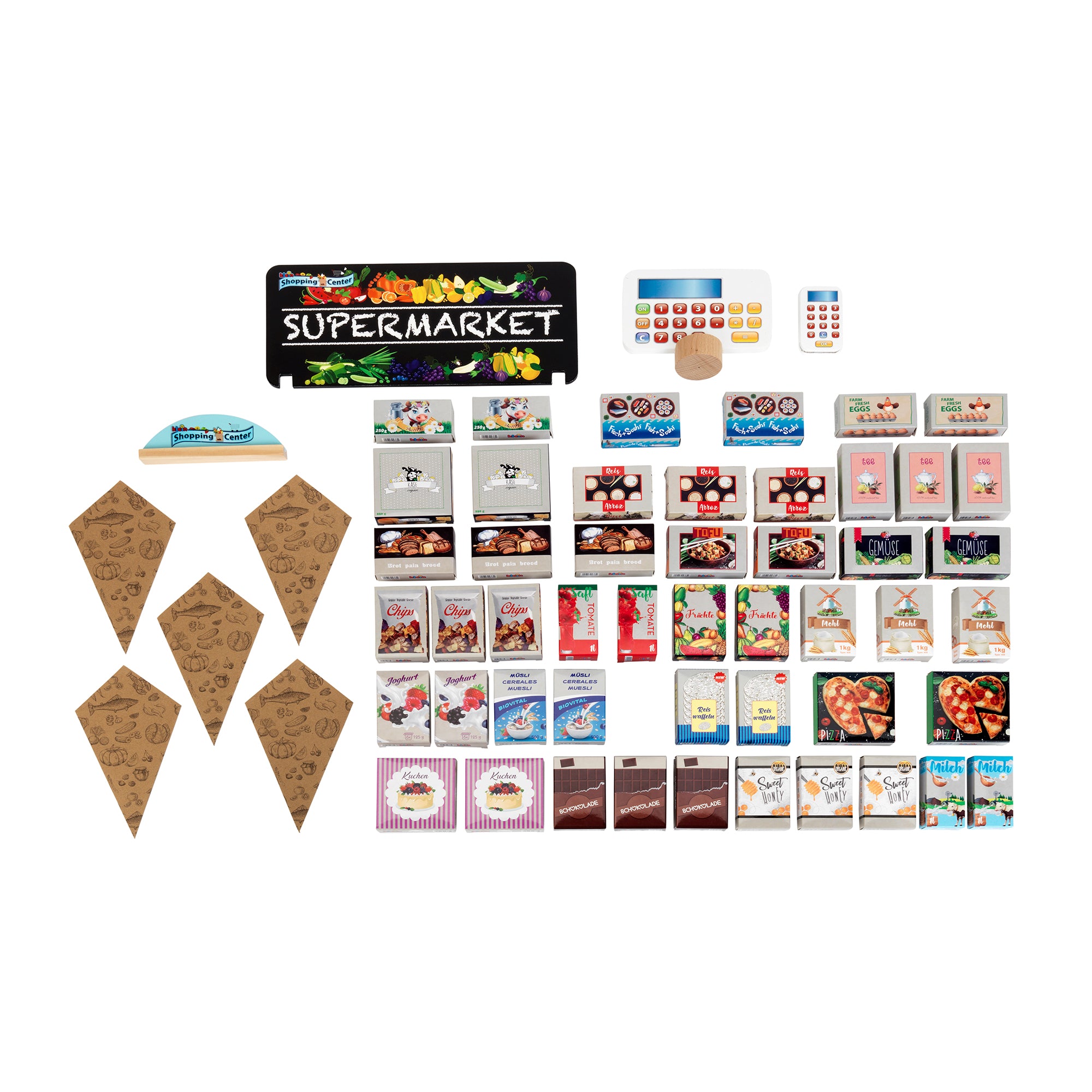 Theo Klein Wooden Supermarket Playset & Grocery Store Cash Register w/ Currency