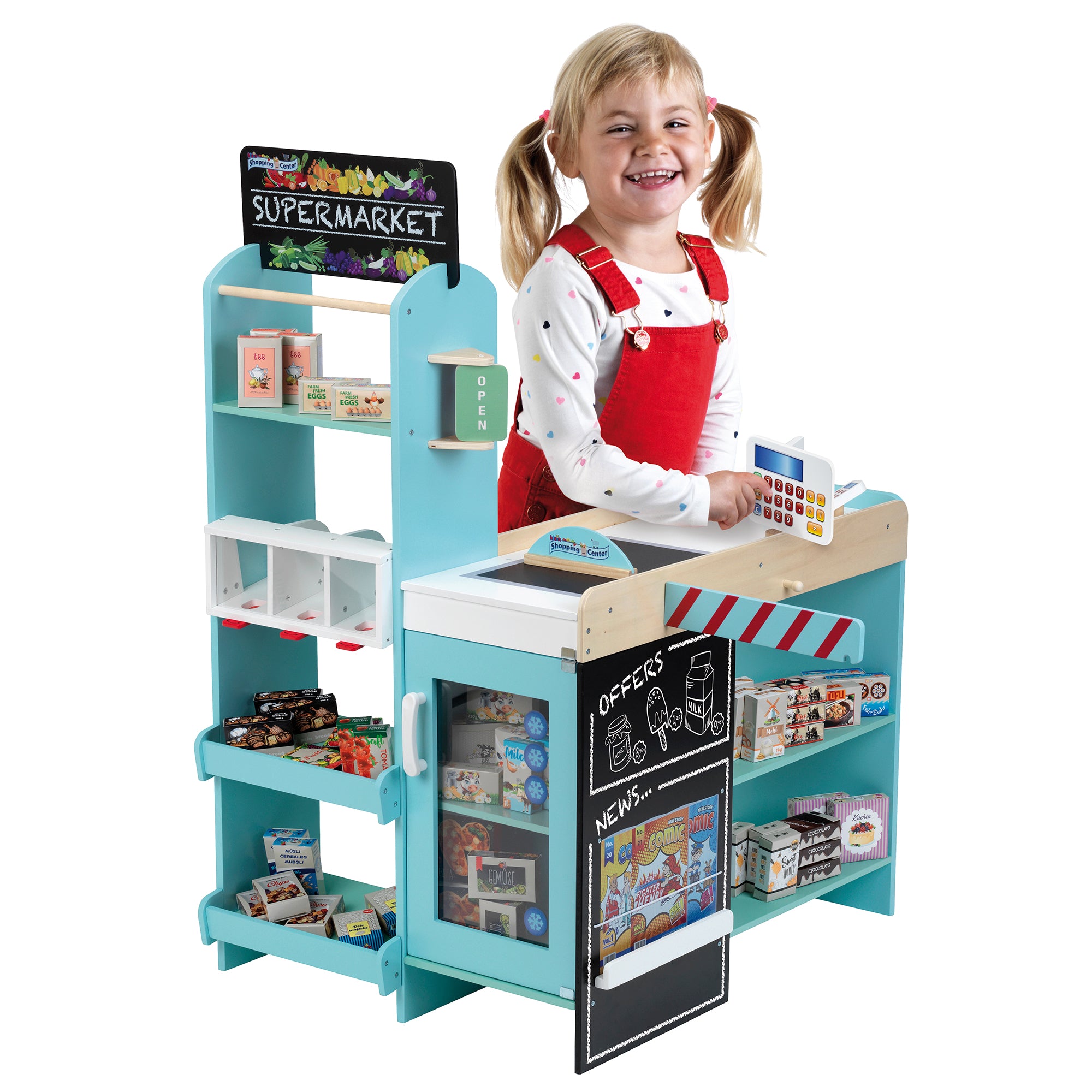 Theo Klein Wooden Supermarket Playset & Grocery Store Cash Register w/ Currency