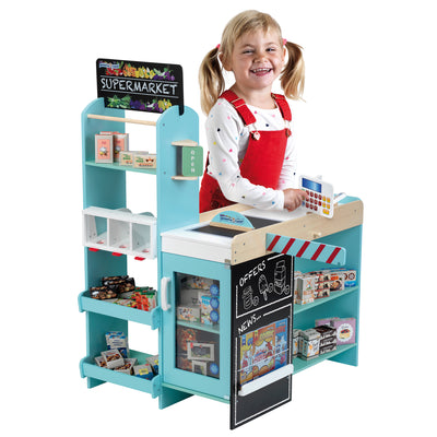 Theo Klein Wooden Supermarket Playset & Grocery Store Cash Register w/ Currency