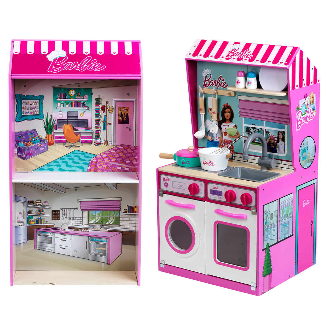 Theo Klein 2 In 1 Barbie Pretend Play Toy Kitchen and Dollhouse for Kids 3 & Up