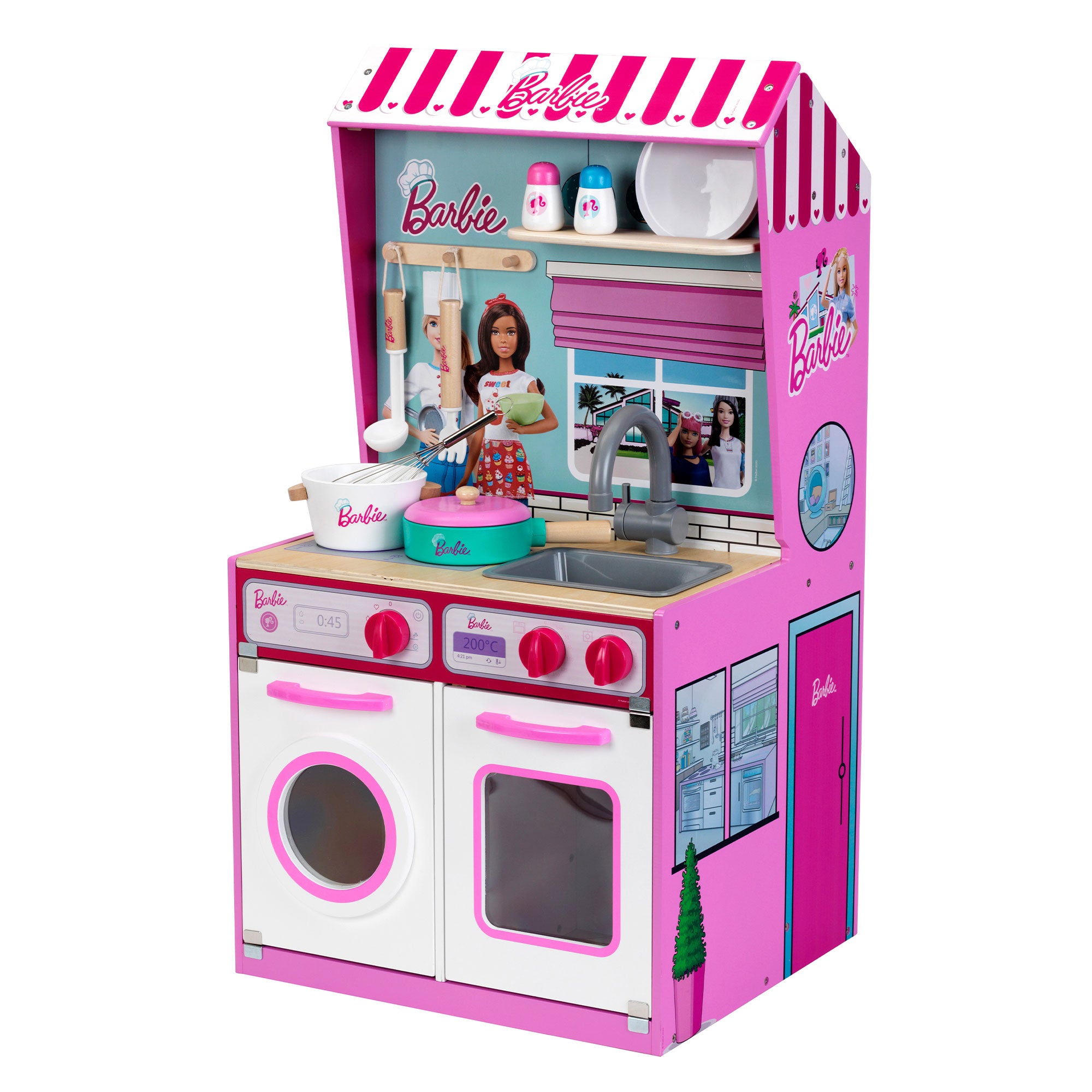 2 In 1 Barbie Pretend Play Toy Kitchen and Dollhouse for Kids 3 & Up (Open Box) - VMInnovations