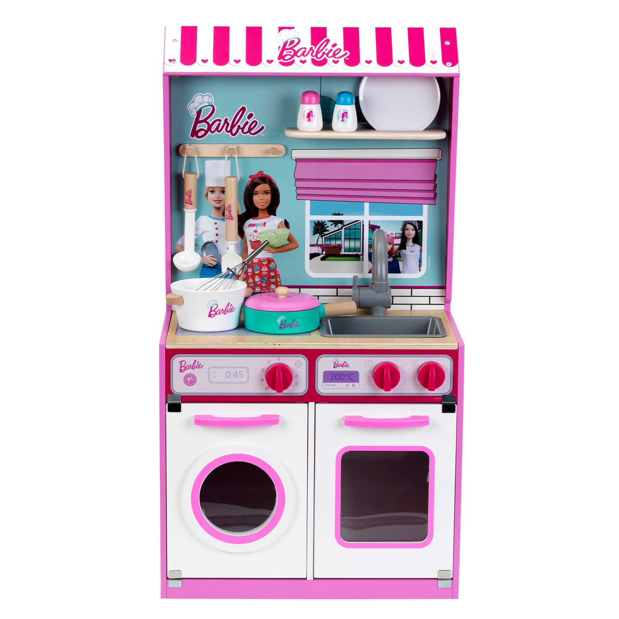 2 In 1 Barbie Pretend Play Toy Kitchen and Dollhouse for Kids 3 & Up (Open Box) - VMInnovations