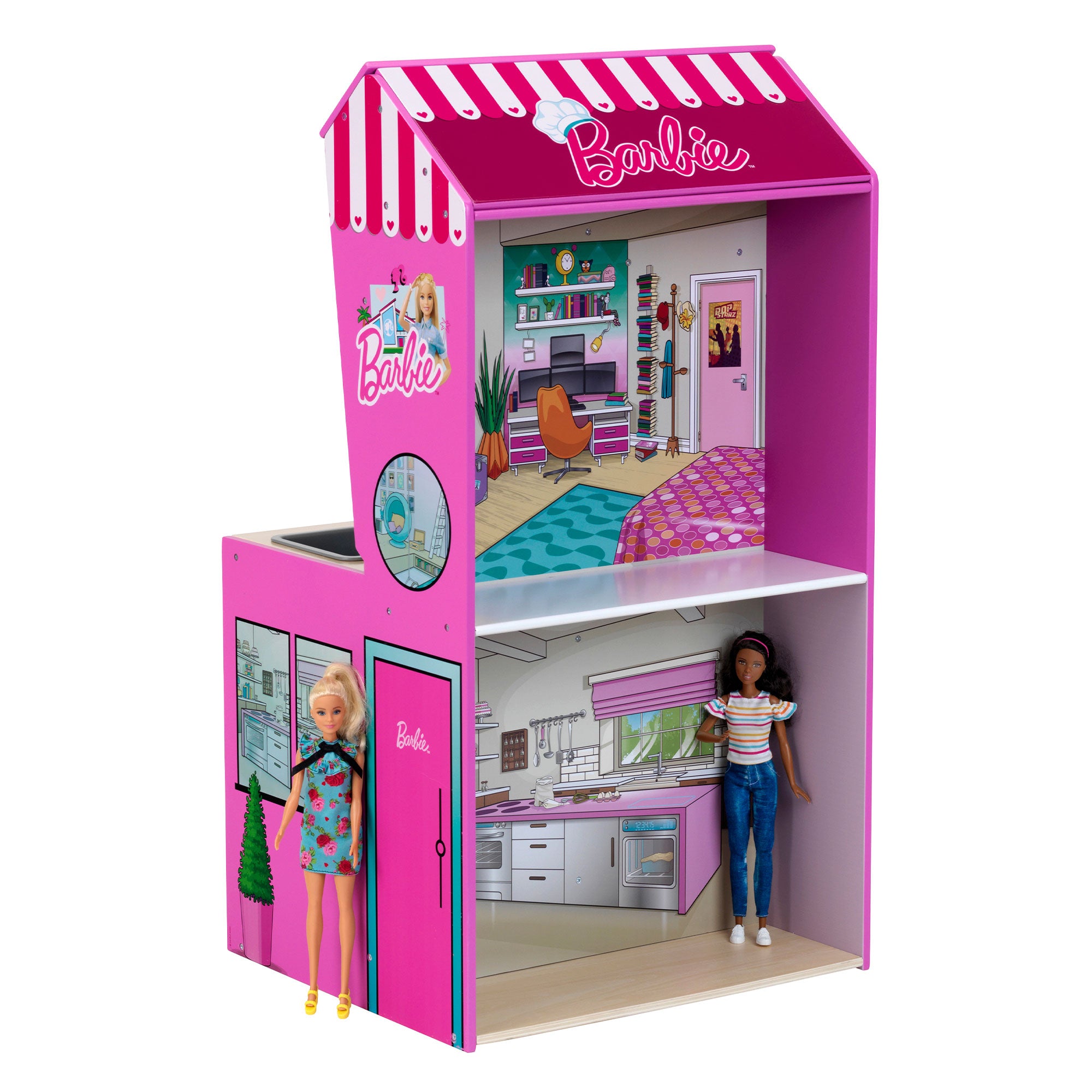 2 In 1 Barbie Pretend Play Toy Kitchen and Dollhouse for Kids 3 & Up (Used) - VMInnovations