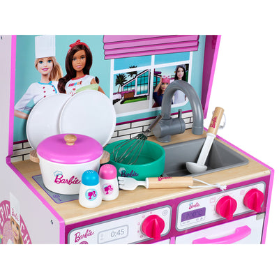 2 In 1 Barbie Pretend Play Toy Kitchen and Dollhouse for Kids 3 & Up (Open Box) - VMInnovations