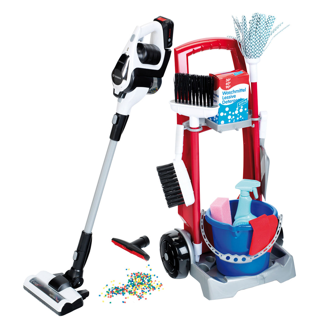 Theo Klein 11 pc Kids Play Cleaning Cart Set w/ Mop, Broom, & Vacuum (Open Box)