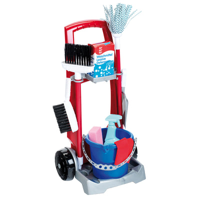 Theo Klein 11 Piece Kids Pretend Play Cleaning Cart Set w/ Mop, Broom, & Vacuum (For Parts)