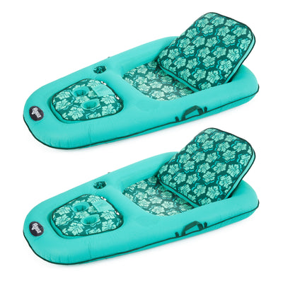 Aqua Leisure Campania 2 in 1 Water Lounger Pool Inflatable, Floral (2 Pack) - VMInnovations
