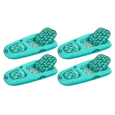 Aqua Leisure Campania 2 in 1 Water Lounger Pool Inflatable, Floral (4 Pack) - VMInnovations