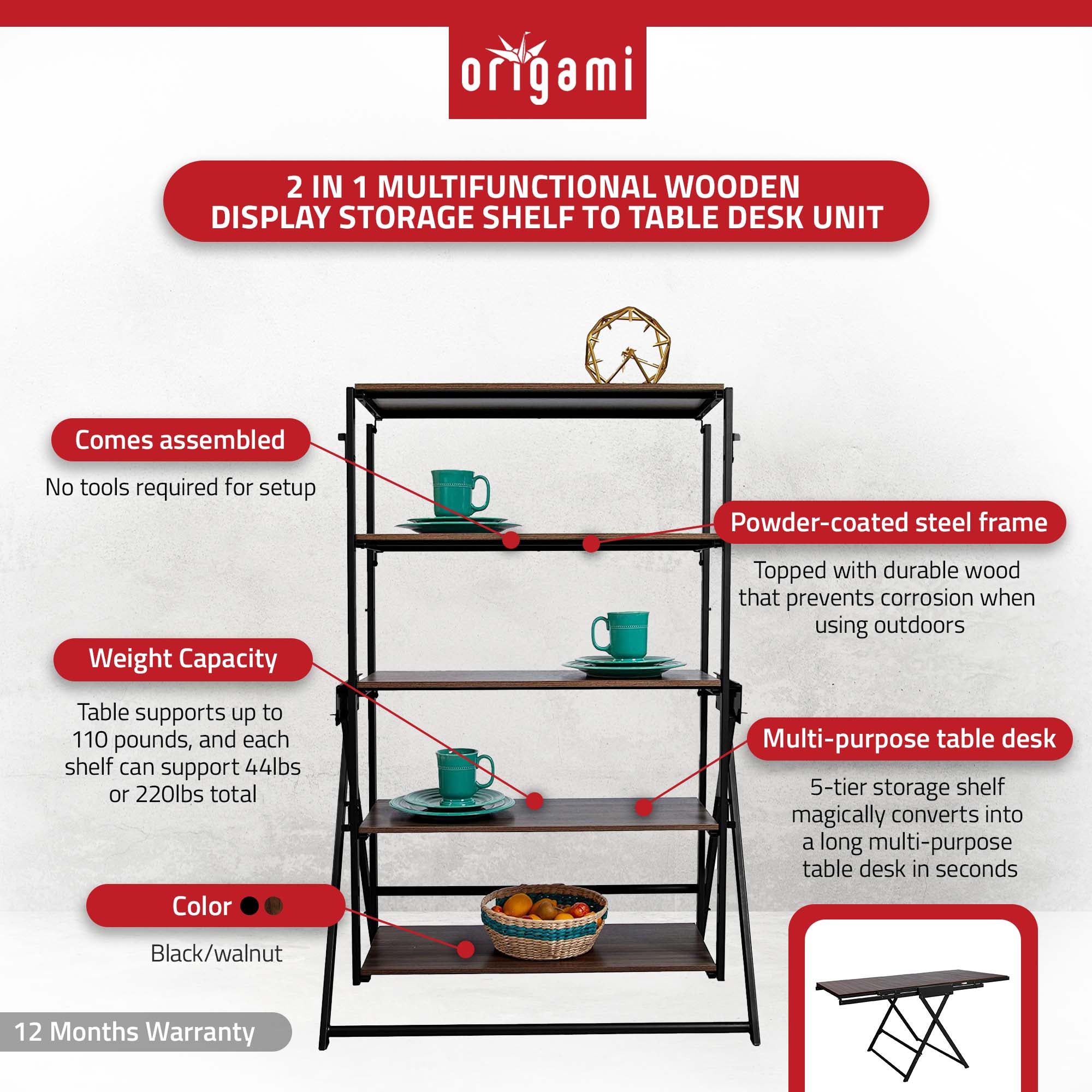 Origami 2 in 1 Wooden Display Storage Shelf To Table Desk Unit (Used) - VMInnovations