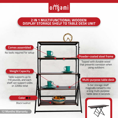 Origami 2 in 1 Multifunctional Wooden Display Storage Shelf To Table Desk Unit