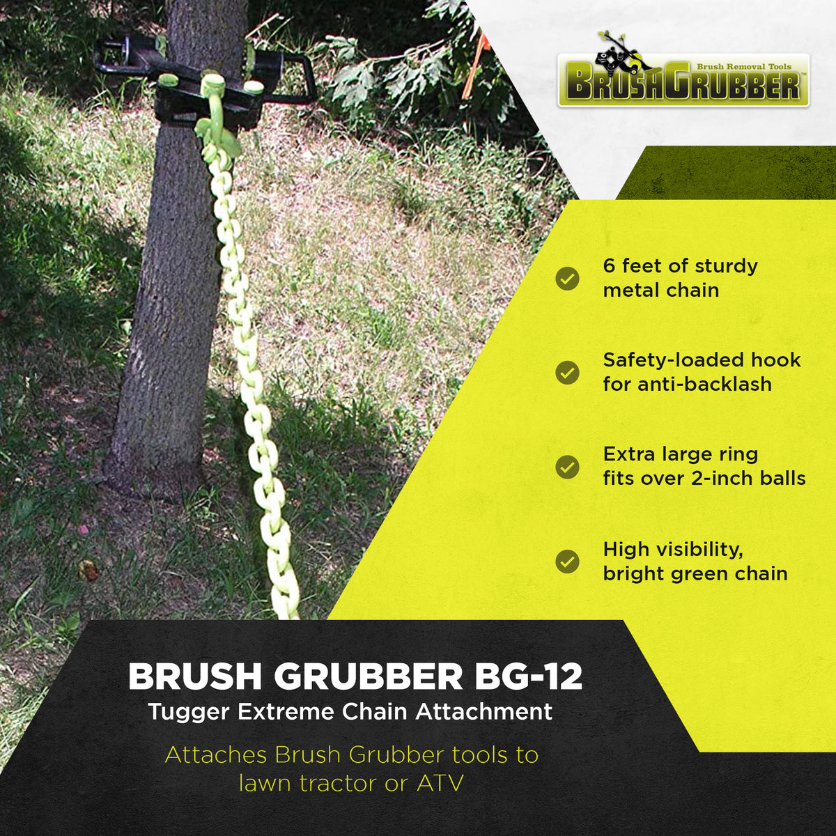 Brush Grubber 4 Foot Triple Chain for ATV & UTV & Tugger Extreme Chain, Green