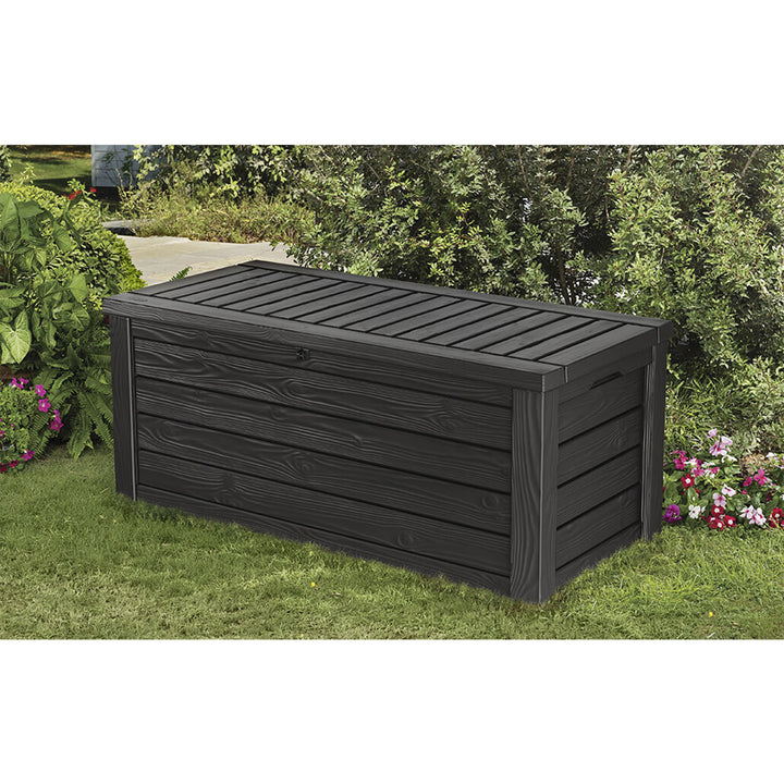 Keter Westwood 150 Gallon Plastic Outdoor Furniture Storage Deck Box, Dark Gray