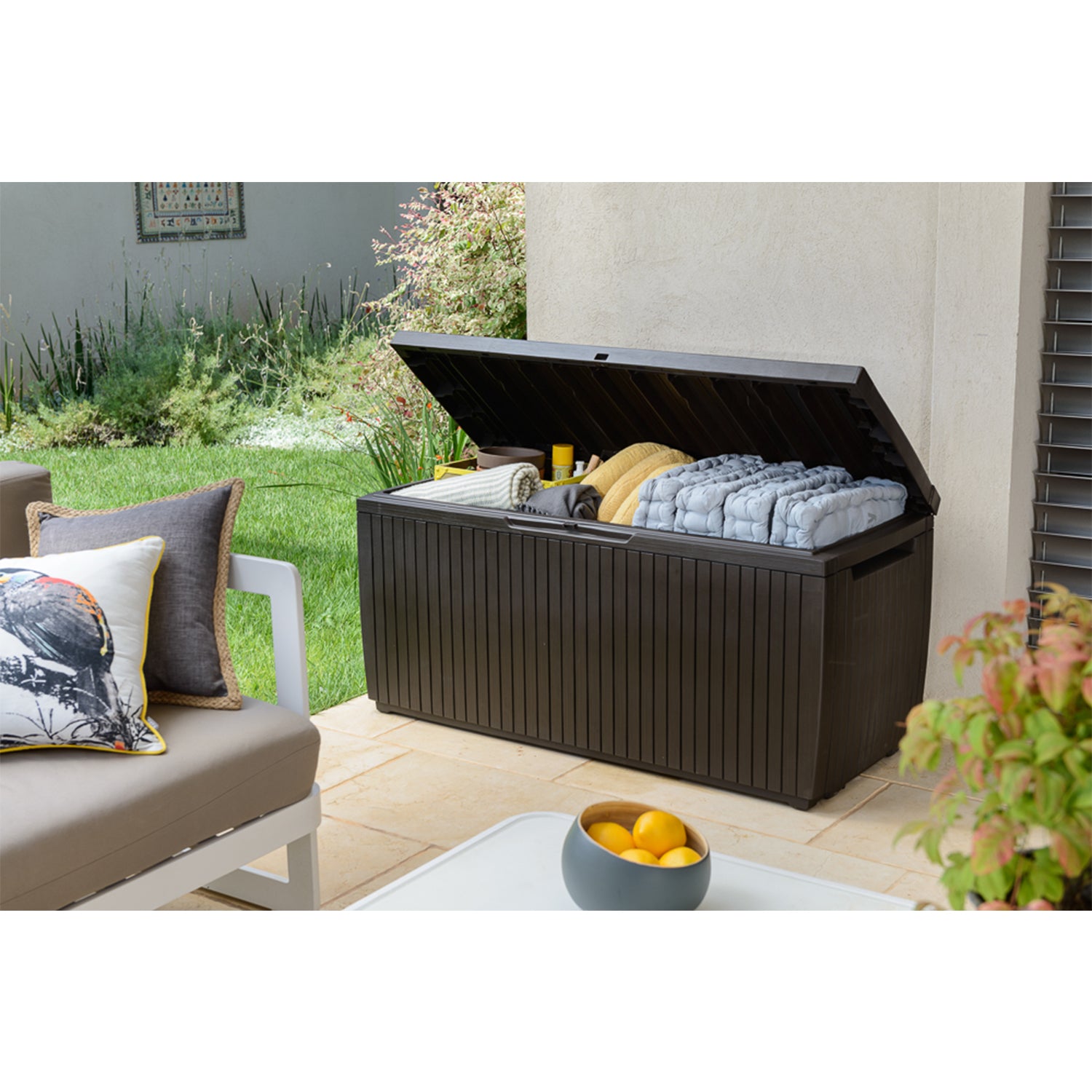 Keter Springwood 80 Gallon Resin Outdoor Storage Deck Box, Anthracite (Open Box)