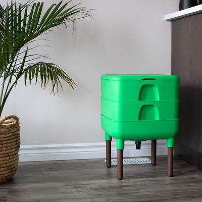 FCMP Outdoor Essential Living 6 Gallon Worm Composter Bin w/ Garden Trays, Green