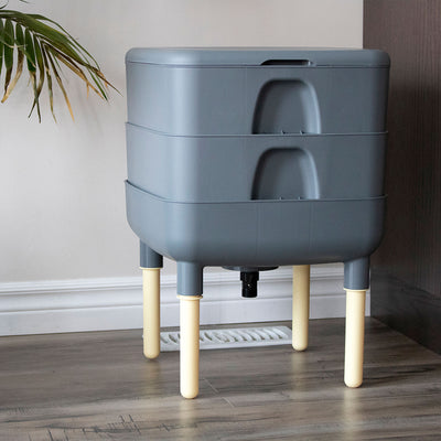 FCMP Outdoor Essential Living 6 Gallon Worm Composter Bin w/ Garden Trays, Gray (Refurbished)