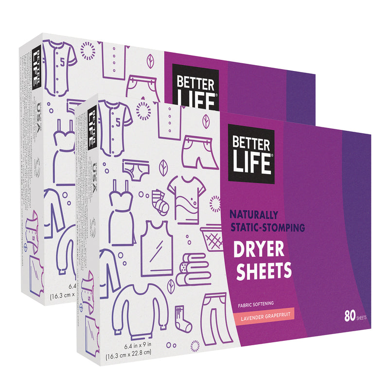 Better Life Hypoallergenic Dryer Sheets, Lavender Grapefruit, 80 Count (2 Pack)