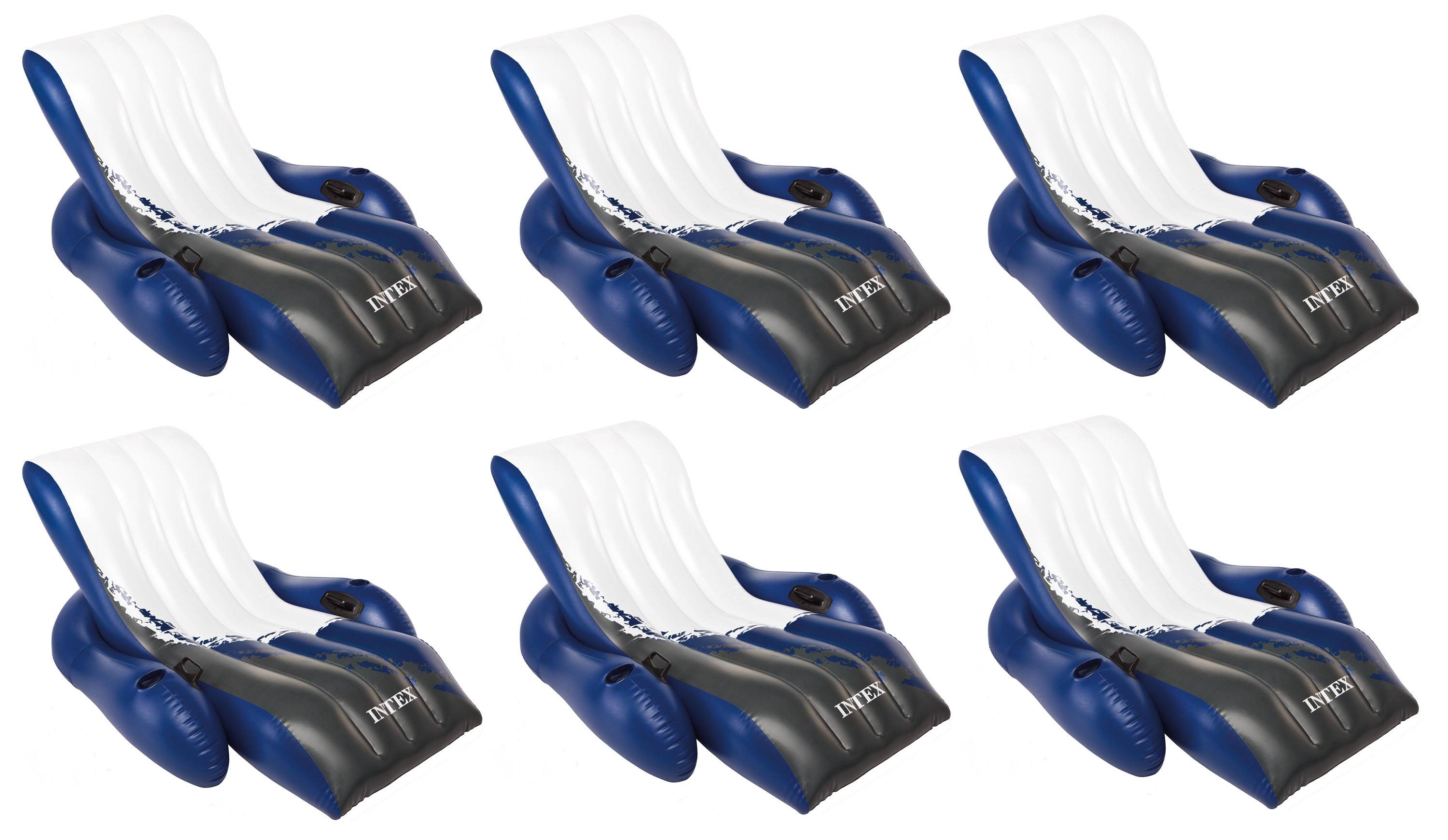 Intex Inflatable Floating Comfortable Recliner Lounges with Cup Holders (6 Pack)