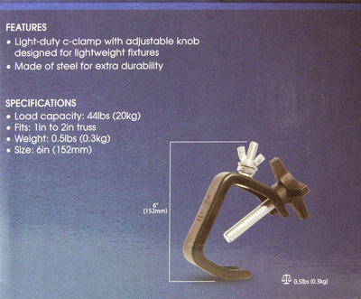 Chauvet CLP-03 Standard 6" C Clamp DJ 1-2" Truss Light Mounting 44 lbs Capacity (Open Box)