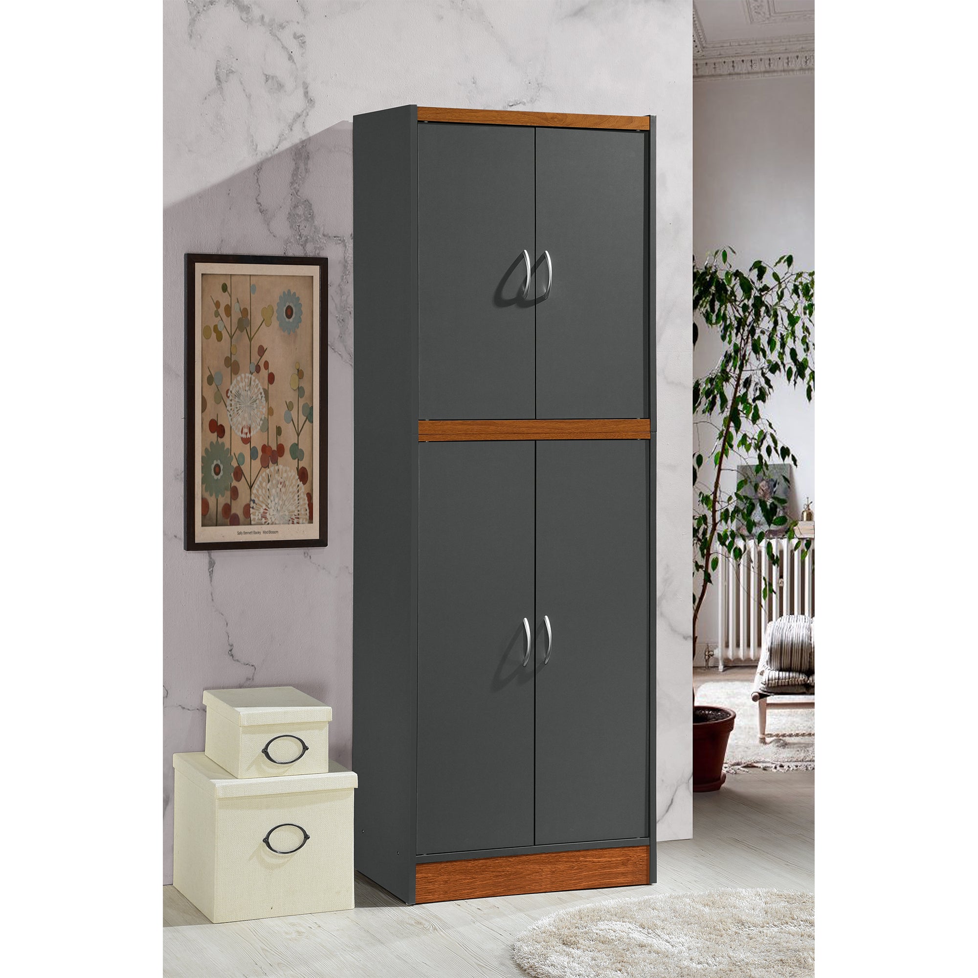 Hodedah Dining Room Storage 4 Door Kitchen Pantry China Cabinet (For Parts)