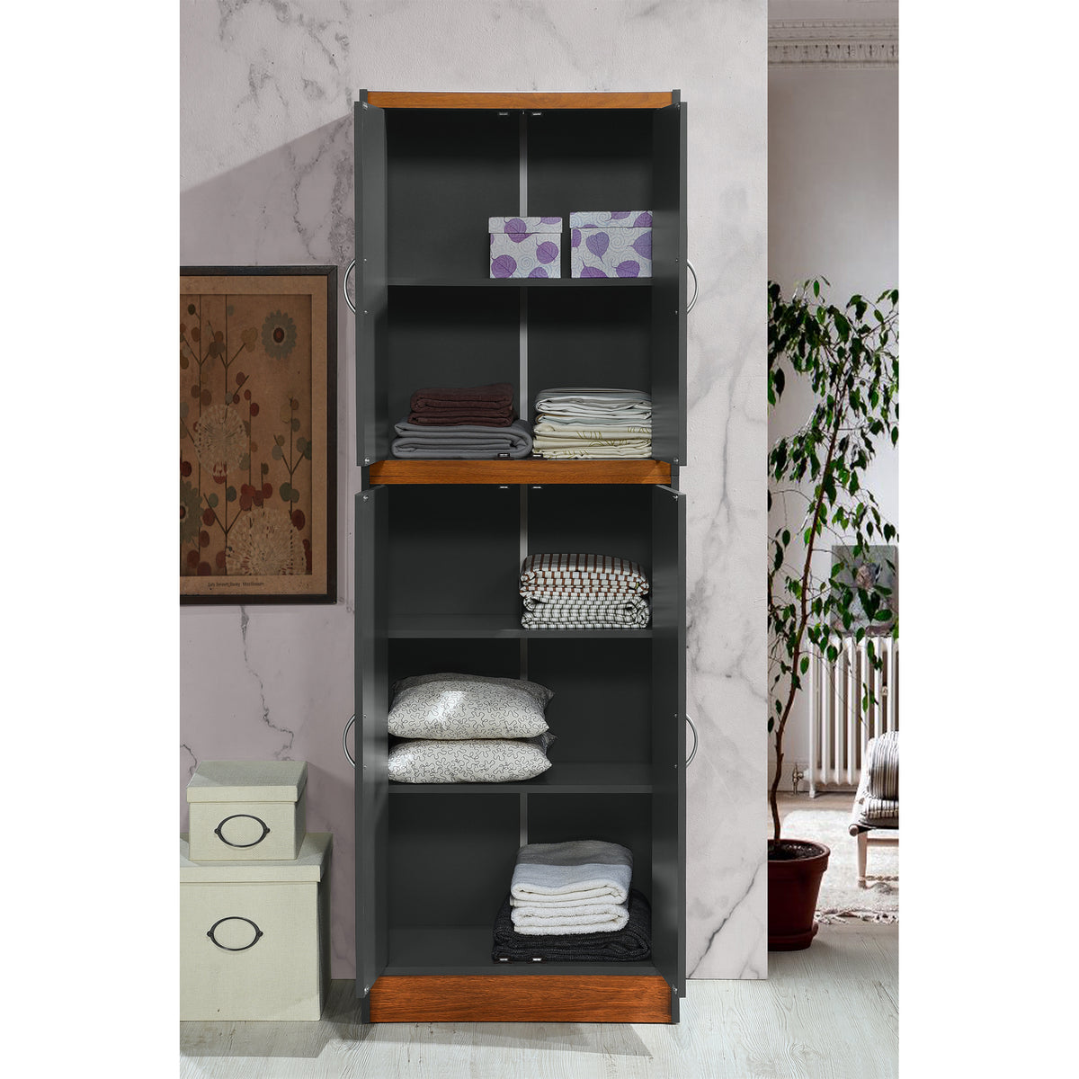 Hodedah Dining Room Storage 4 Door Kitchen Pantry China Cabinet (For Parts)