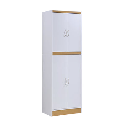 Hodedah HI224 Dining Room Storage 4 Door Kitchen Pantry China Cabinet, White