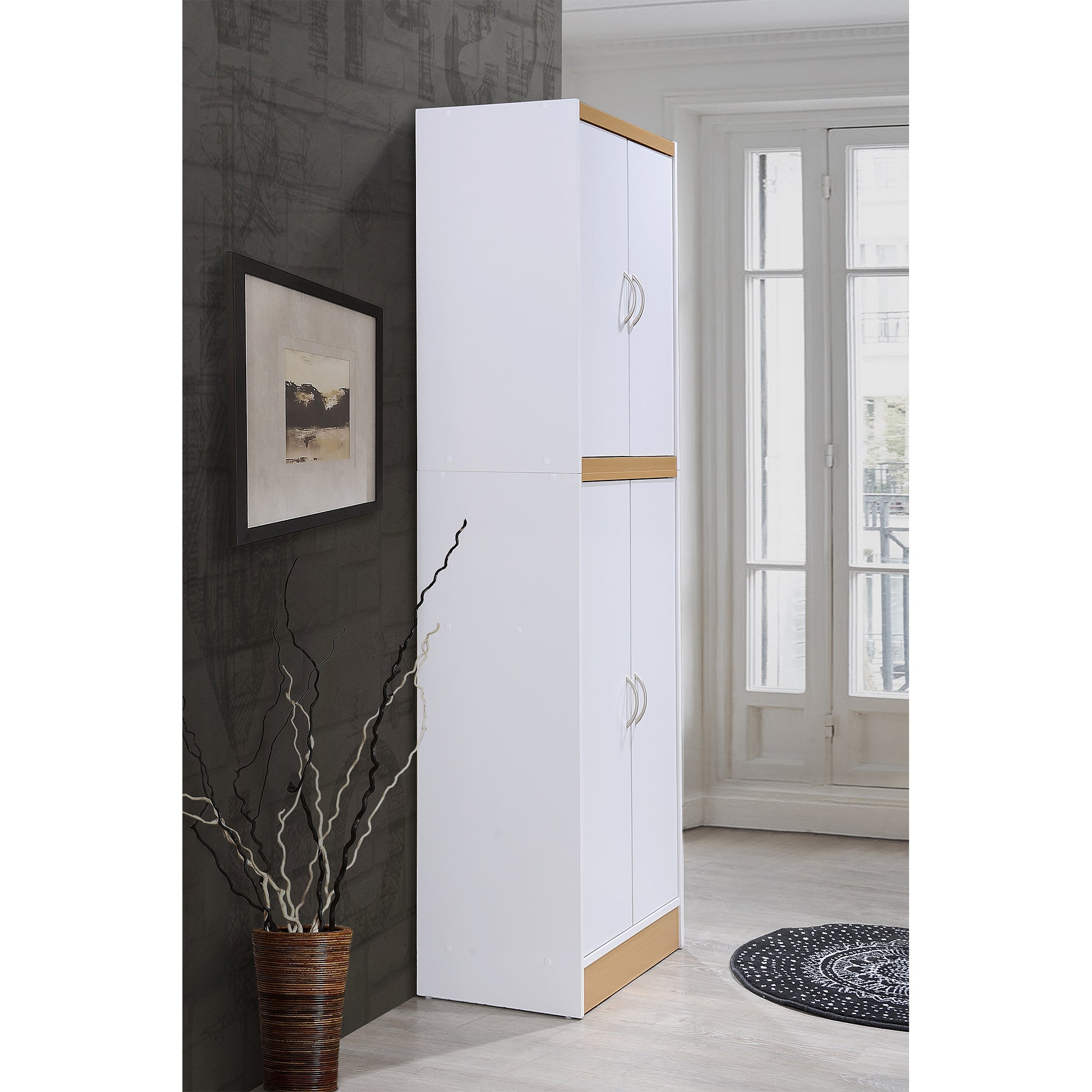 Hodedah HI224 Dining Room Storage 4 Door Kitchen Pantry China Cabinet(Open Box)