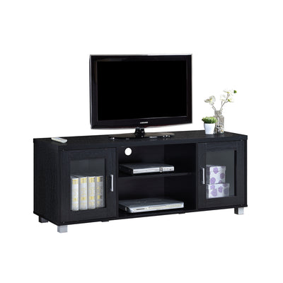 Hodedah Import HITV107 TV Stand Console with Cabinets and Open Shelves, Black
