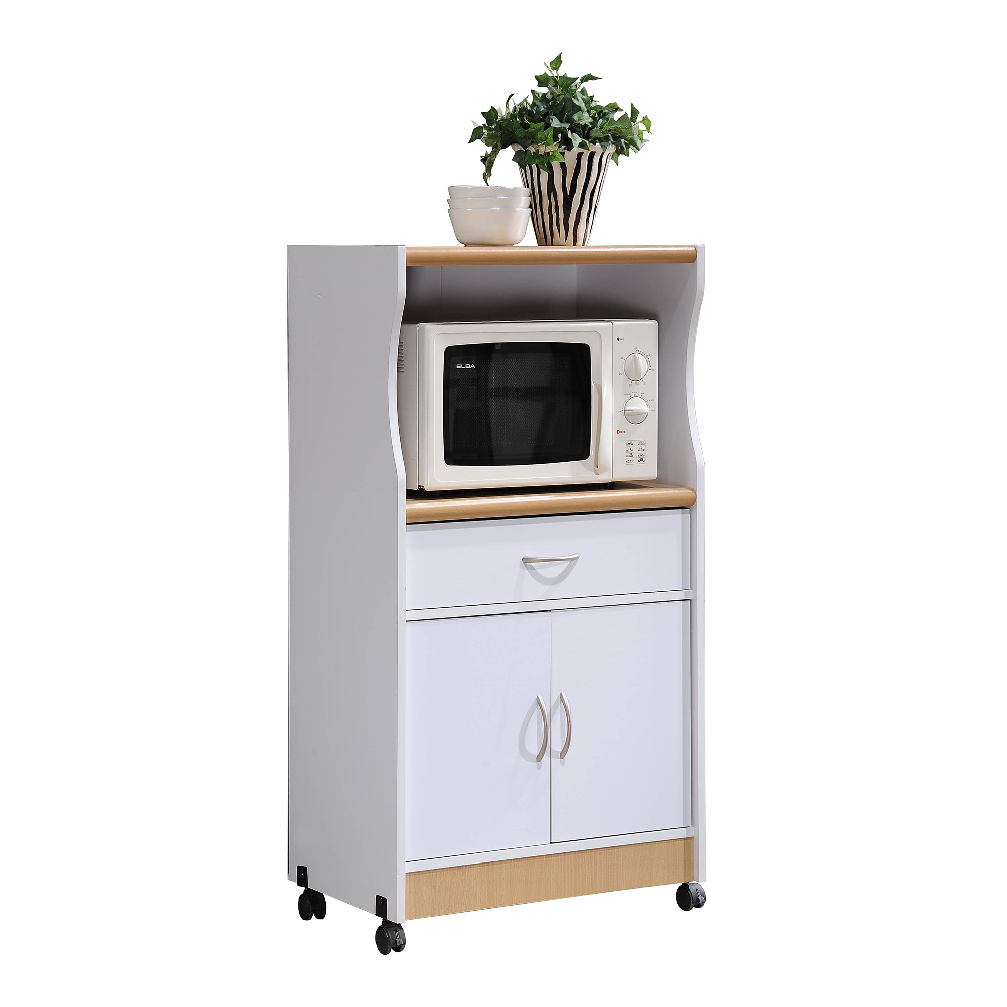 Hodedah Wheeled Kitchen Microwave Cart w/ Drawer and Cabinet Storage (Open Box)
