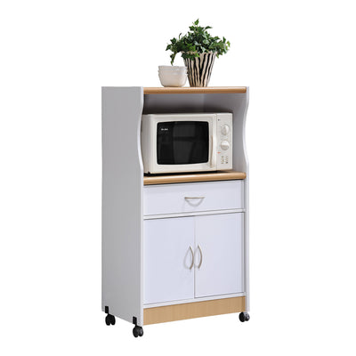 Hodedah Wheeled Kitchen Microwave Cart w/ Drawer and Cabinet Storage (Open Box)