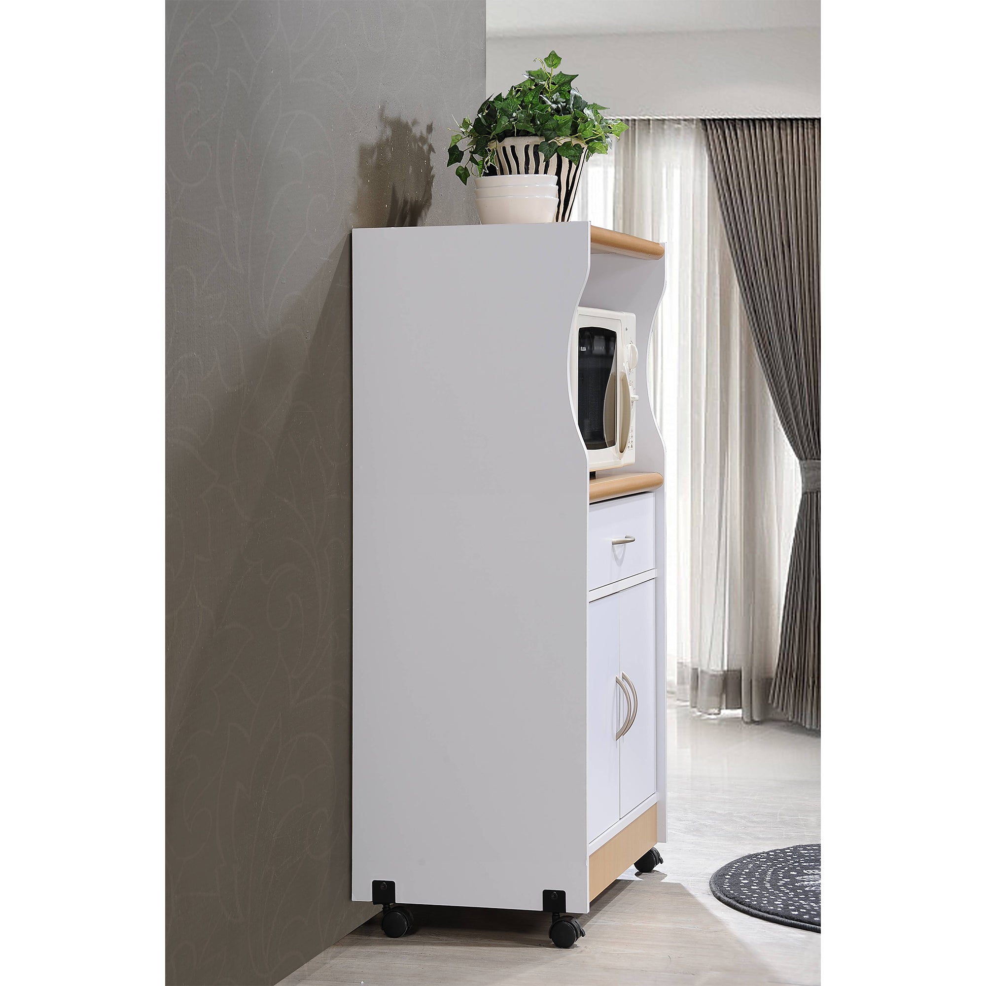 Hodedah Wheeled Kitchen Microwave Cart w/ Drawer and Cabinet Storage (Open Box)