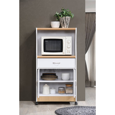 Hodedah Wheeled Kitchen Microwave Cart w/ Drawer and Cabinet Storage (Open Box)