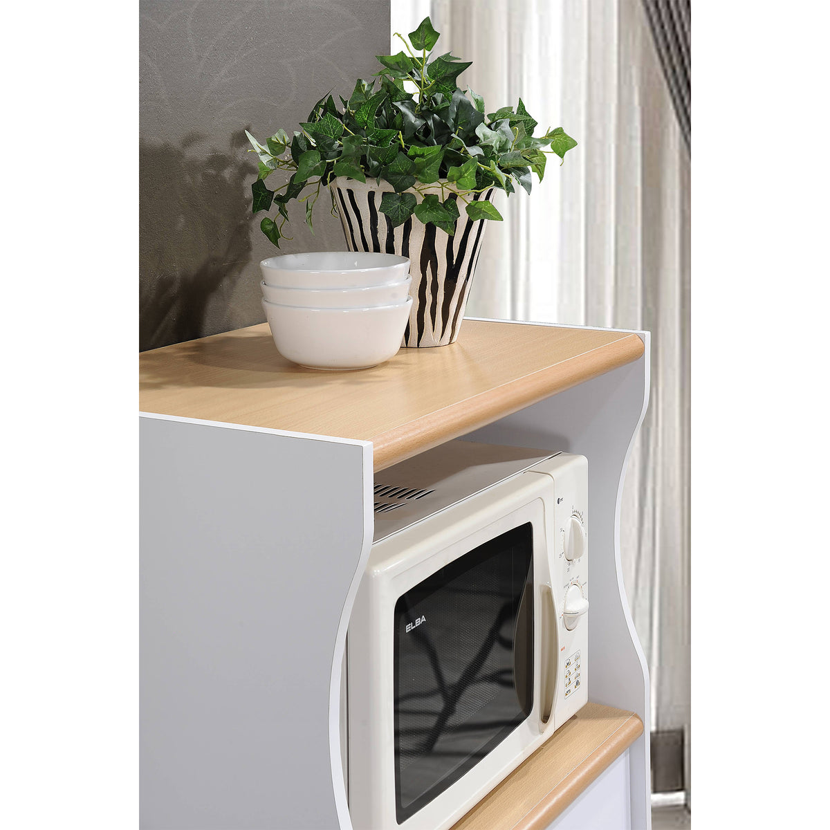 Hodedah Wheeled Kitchen Microwave Cart w/ Drawer and Cabinet Storage (Open Box)