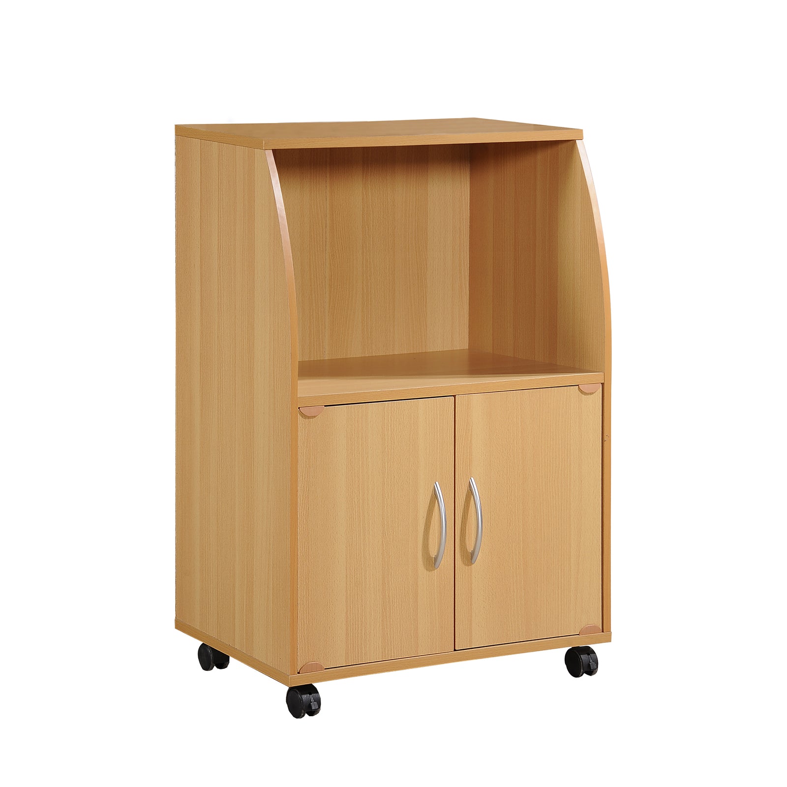 Hodedah Wooden Mini Wheeled Microwave Island Cart w/ Cabinet Storage (Open Box) - VMInnovations